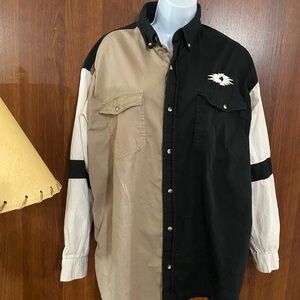 Texas authentic Dry Goods Two-Tone Button-Up Shirt with Embroidered Logo XL